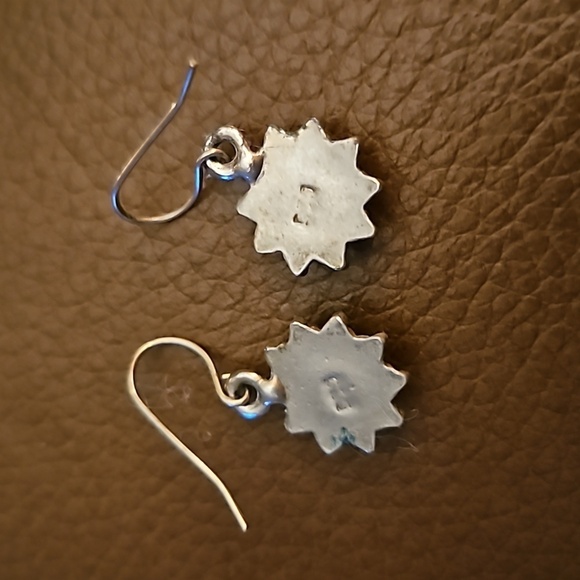 VTG Dainty Sterling Silver Onyx Sunburst Dangle Hook Earrings - Picture 4 of 4